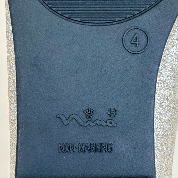 Nina Girl's Gold Leather Glitter Sparkle Bow Round Toe Flats Sz 4 - Picture 7 of 7